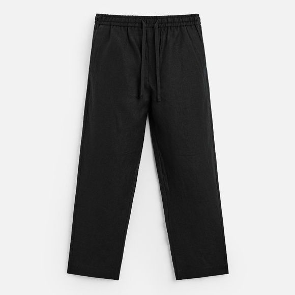 ZARA 100% Linen Pants Mens Black Size Large Relaxed Fit NWT - Picture 4 of 7